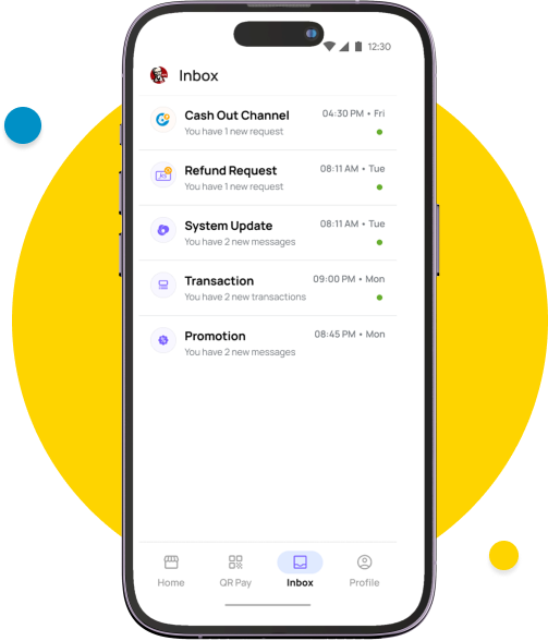 Agent မှ ငွေသားထုတ်ယူခြင်းအကြောင်းကြားစာအား Merchant App ၏ Inbox တွင် လက်ခံရရှိပါမည်။